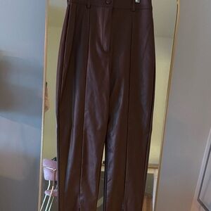 Brown Faux Leather Women’s Trousers